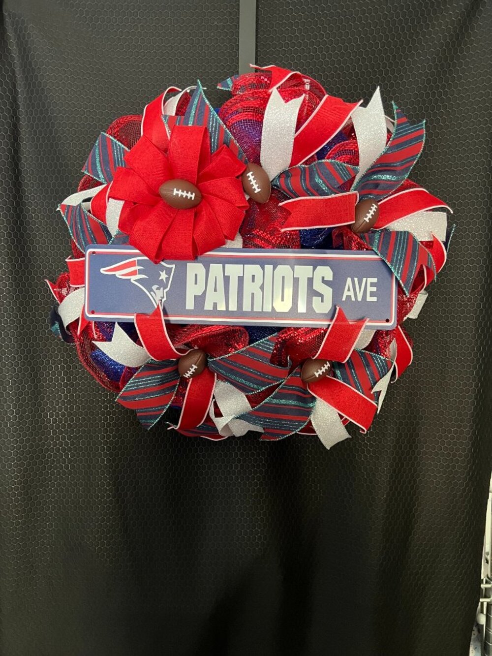New England Patriots Deco Mesh Football Wreath